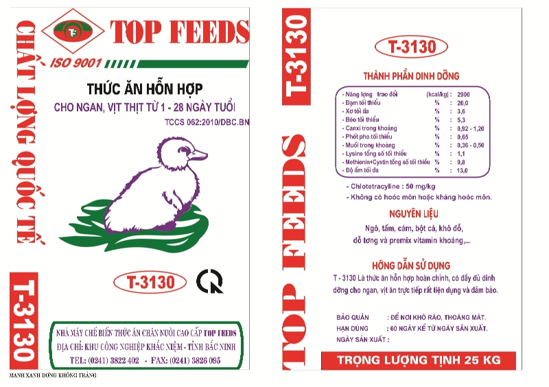 Thức ăn hỗn hợp cho ngan, vịt thịt từ 1 - 28 ngày tuổi