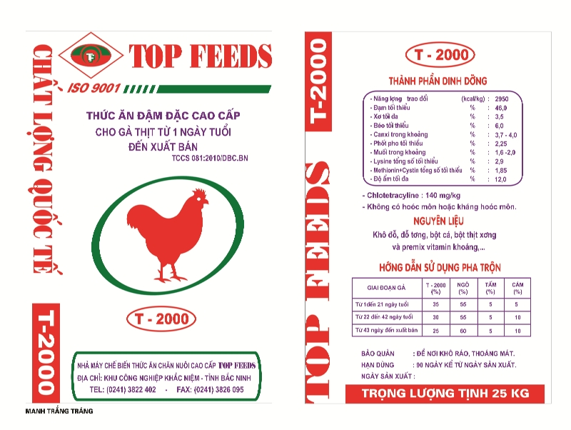 Thức ăn đậm đặc cao cấp cho gà thịt từ 1 ngày tuổi đến xuất bán