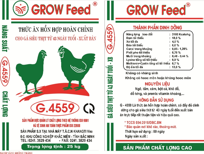 Thức ăn hỗn hợp hoàn chỉnh cho gà siêu thịt từ 43 ngày tuổi đến xuất bán