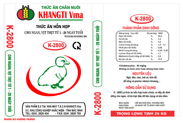 Thức ăn hỗn hợp cho ngan, vịt thịt từ 1 - 28 ngày tuổi