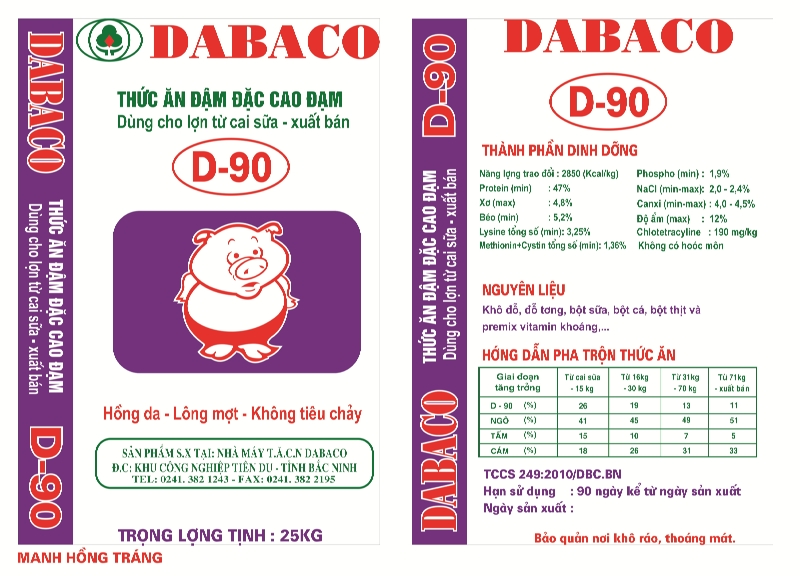 Thức ăn đậm đặc cao đạm dùng cho lợn từ cai sữa đến xuất bán