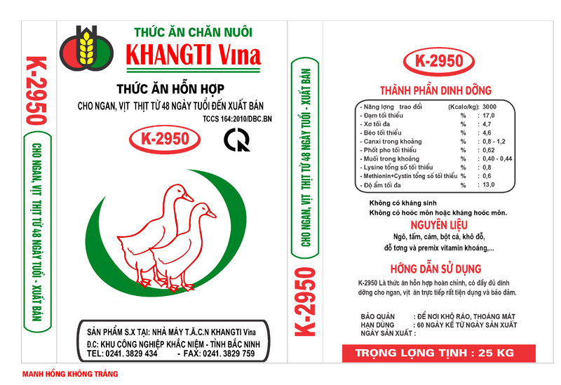 Thức ăn hỗn hợp cho ngan, vịt thịt từ 48 ngày tuổi - xuất bán